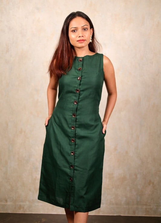 Green Cotton Midi Petite Dress