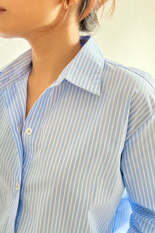 Striped Blue Cotton Shirt for Petites