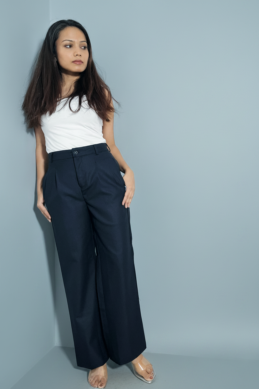 Dark Blue Straight Fit Petite Trousers