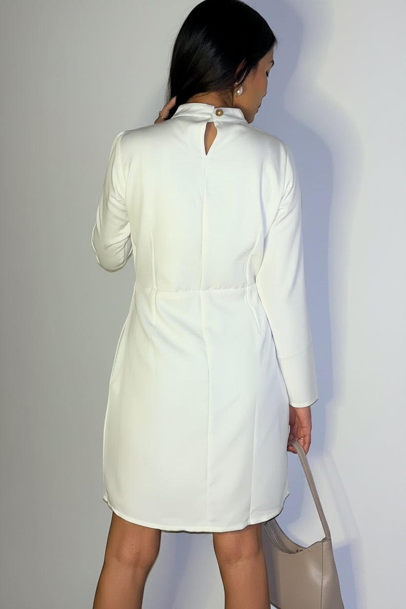 White Full-Sleeves Petite Dress