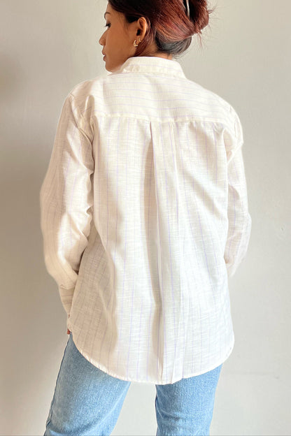 Serene Off-White Striped Linen Shirt for Petites