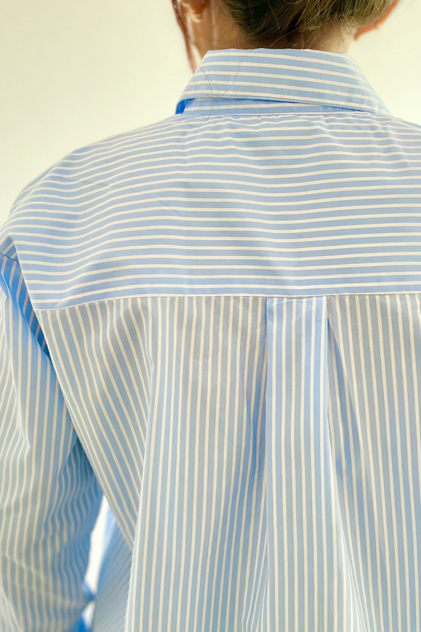 Striped Blue Cotton Shirt for Petites