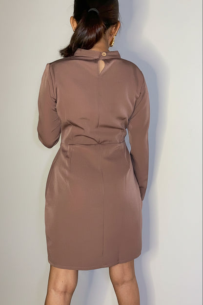 Mocha Brown Full-Sleeves Petite Dress