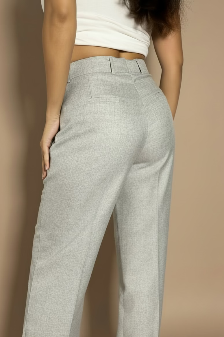 Close up of light gray petite straight fit pants