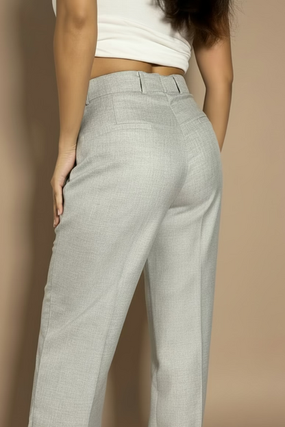 Close up of light gray petite straight fit pants