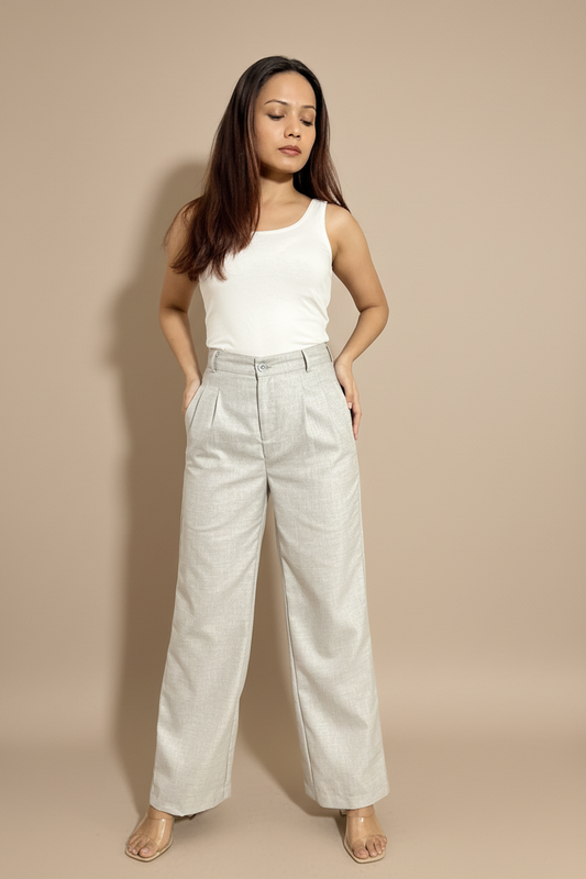 Light Grey Straight Fit Petite Trousers
