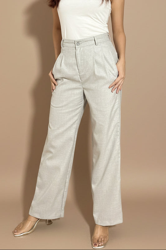 Light Grey Straight Fit Petite Trousers