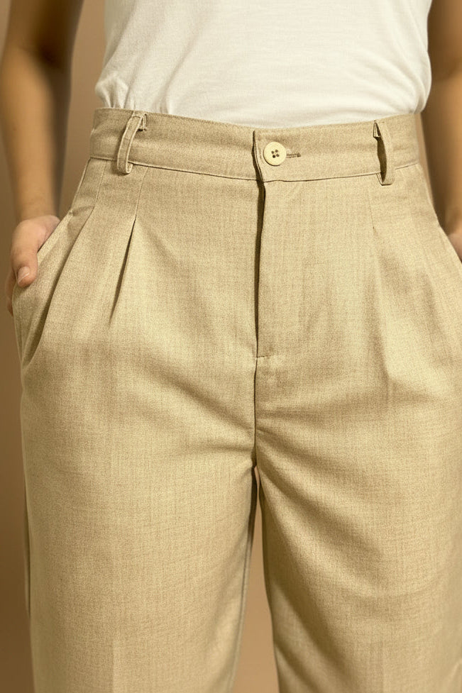 Beige Straight Fit Petite Trousers