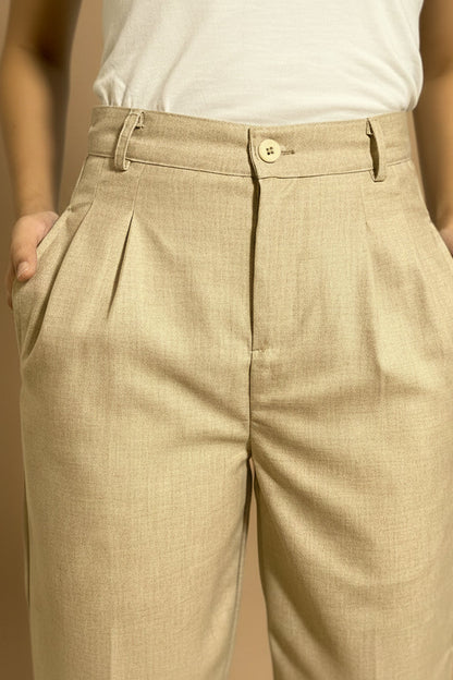Beige Straight Fit Petite Trousers