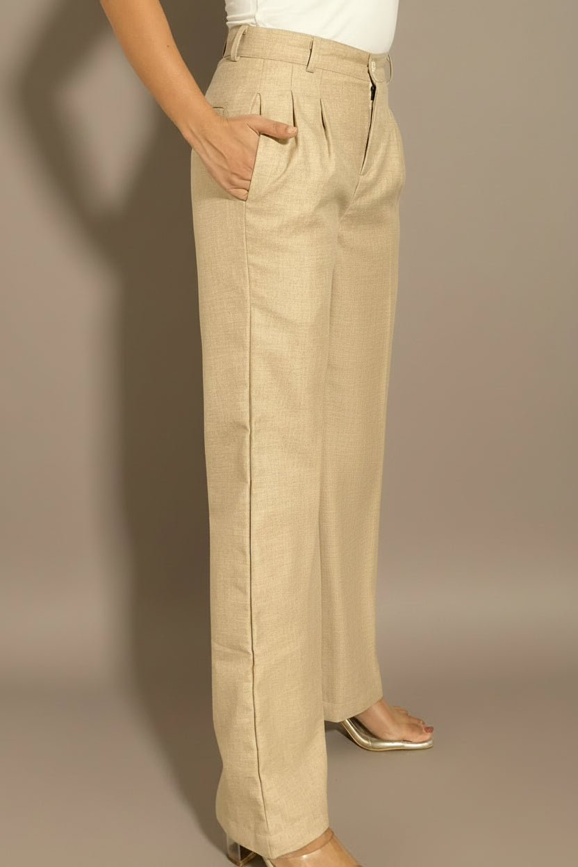 Beige Straight Fit Petite Trousers