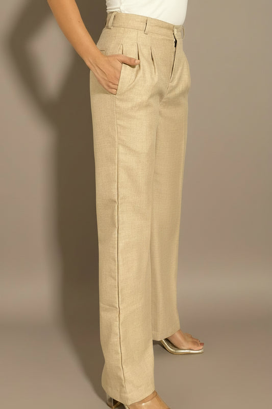 Beige Straight Fit Petite Trousers