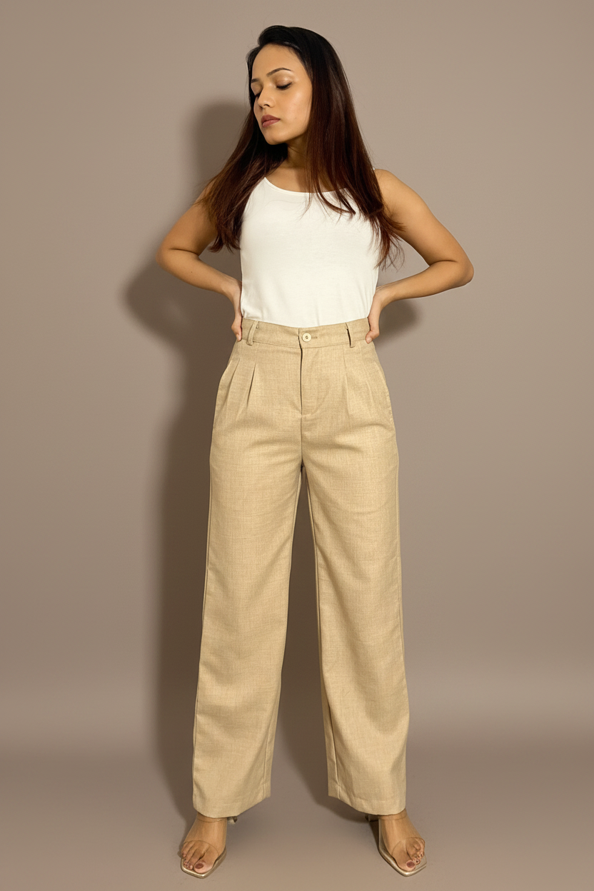 Beige Straight Fit Petite Trousers