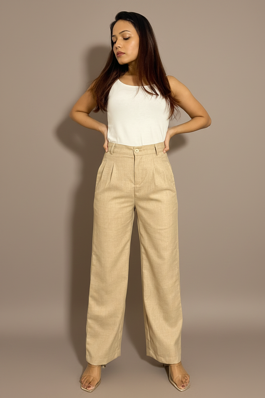 Beige Straight Fit Petite Trousers