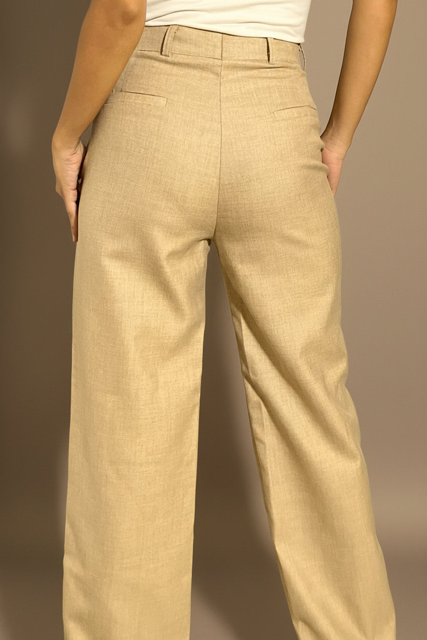 Beige Straight Fit Petite Trousers