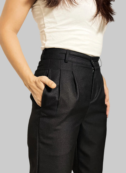 black pleated petite pants with pockets