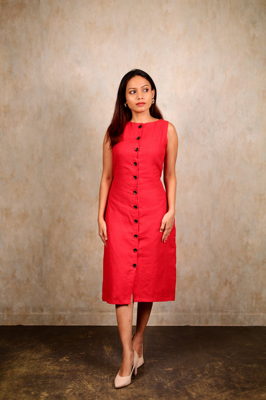 Red Cotton Midi Petite Dress