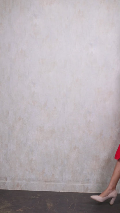 Video for red midi cotton petite dress with pockets and tie string details